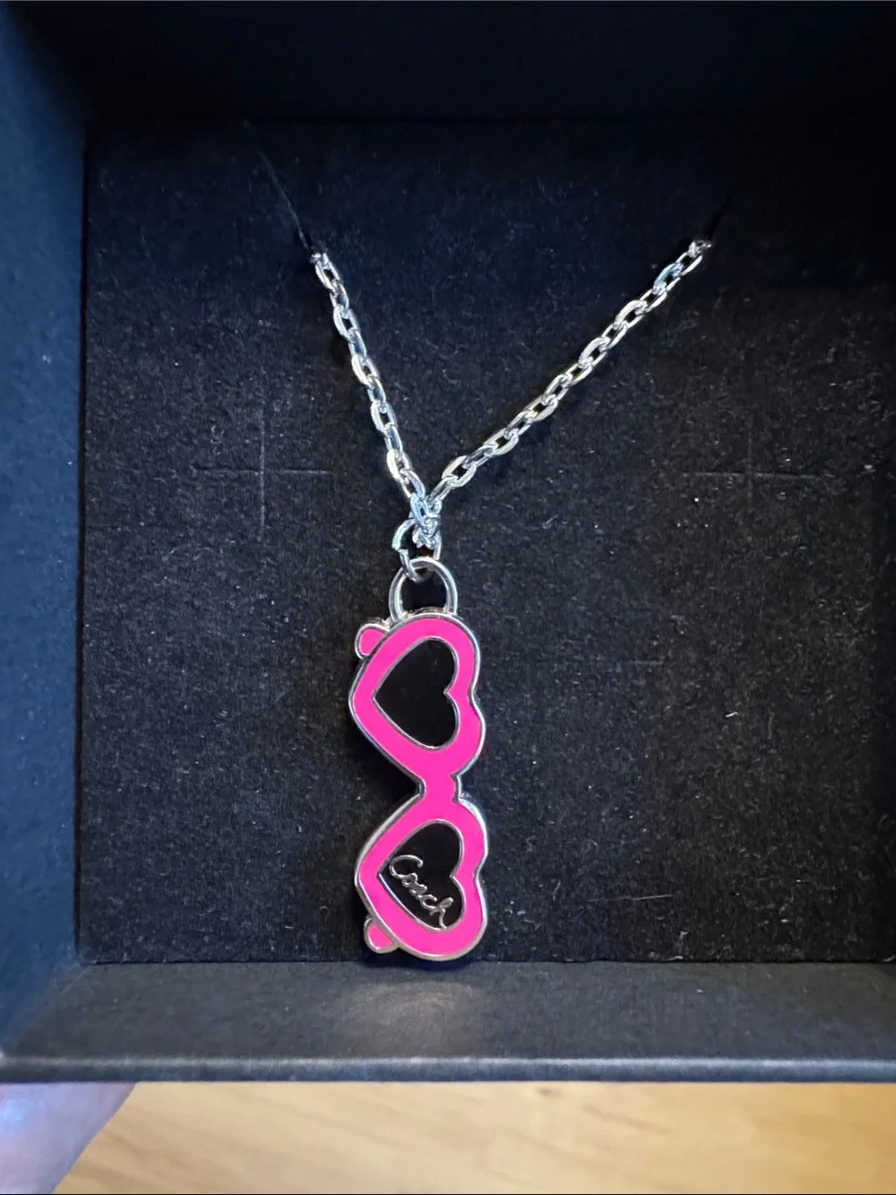 Coach Pink & Silver Enamel Heart Sunglasses Pendant Necklace
